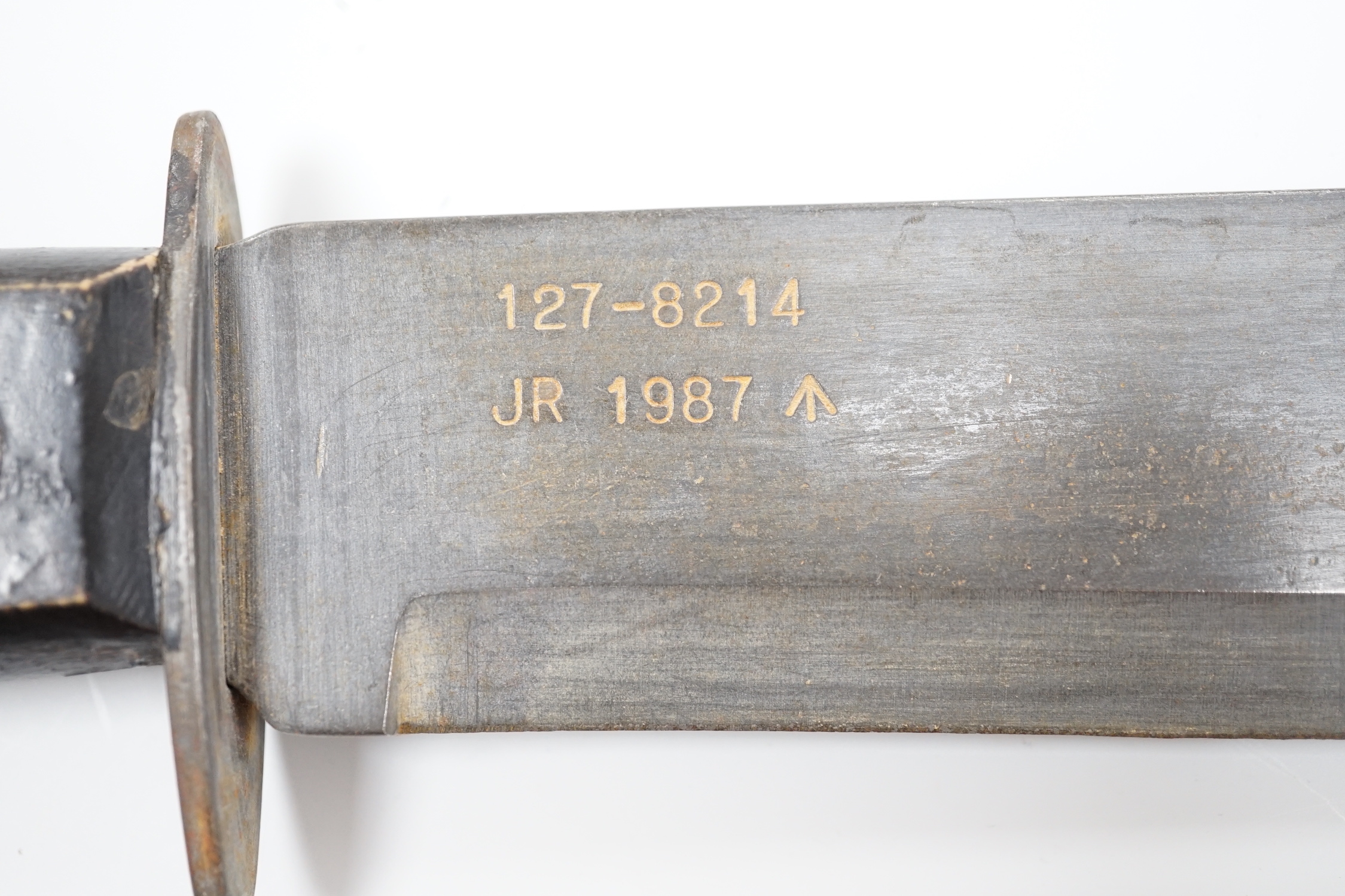 A British Army survival knife within sheath, 1987, numbered 127-8214